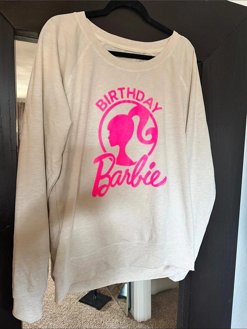 Barbie Birthday Barbie Long Sleeve Graphic Sweatshirt in White & Pink